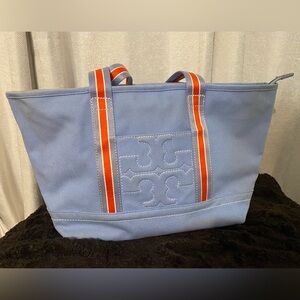 Tory Burch Blue Canvas Large Tote Bag